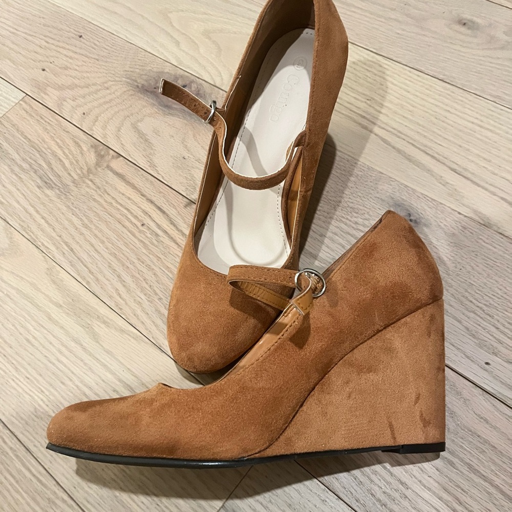 Coutigo Style & Co Brown Suede Mary Jane Wedge Pumps Size 9